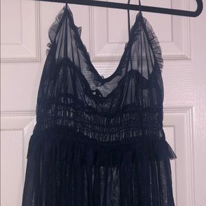 sheer dark blue dress
